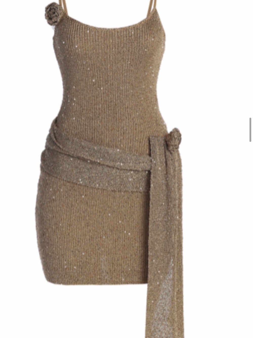 JLUXLABEL Beige Metallic Knit Mini Dress with Sash